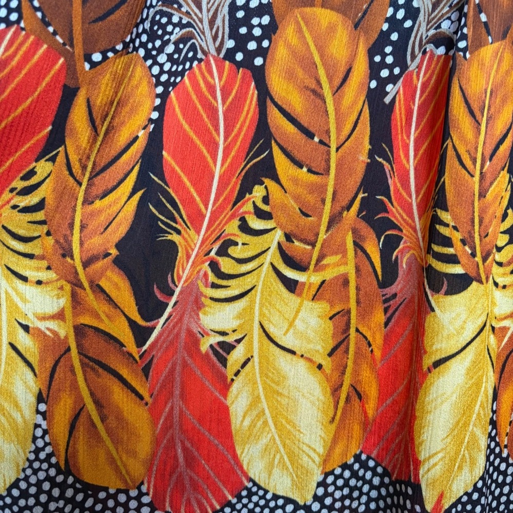 Peter Nygard Womens Feather Print Pleated Blouse Belt Medium Western Festival - Picture 4 of 10